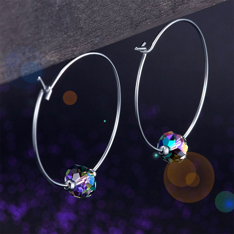 Top Quality 925 Sterling Silver Hoop Earrings AB Austrian Crystal - View 4 | SelinJewels