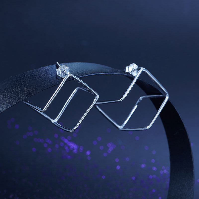 Cube Stud 925 Sterling Silver Earrings Fashion Stylish - View 4 | SelinJewels
