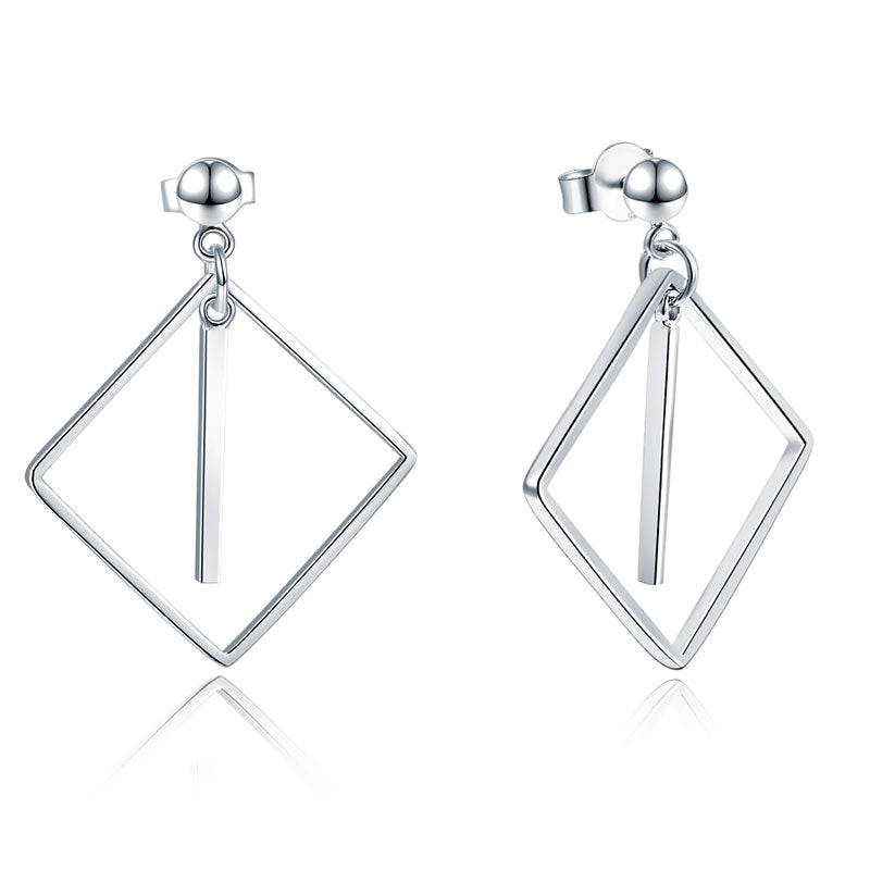 925 Sterling Silver Earrings Dangle Square Fashion Stylish Jewelry | SelinJewels