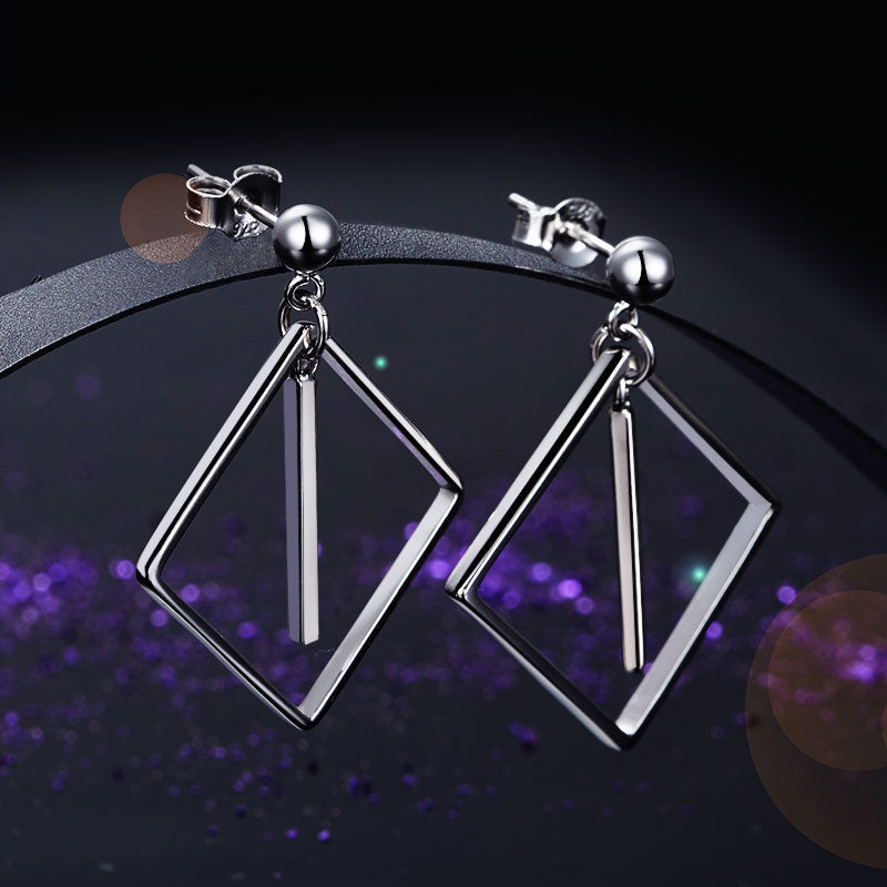 925 Sterling Silver Earrings Dangle Square Fashion Stylish - View 6 | SelinJewels