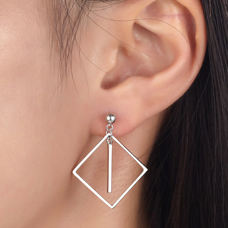 925 Sterling Silver Earrings Dangle Square Fashion Stylish - View 2 | SelinJewels