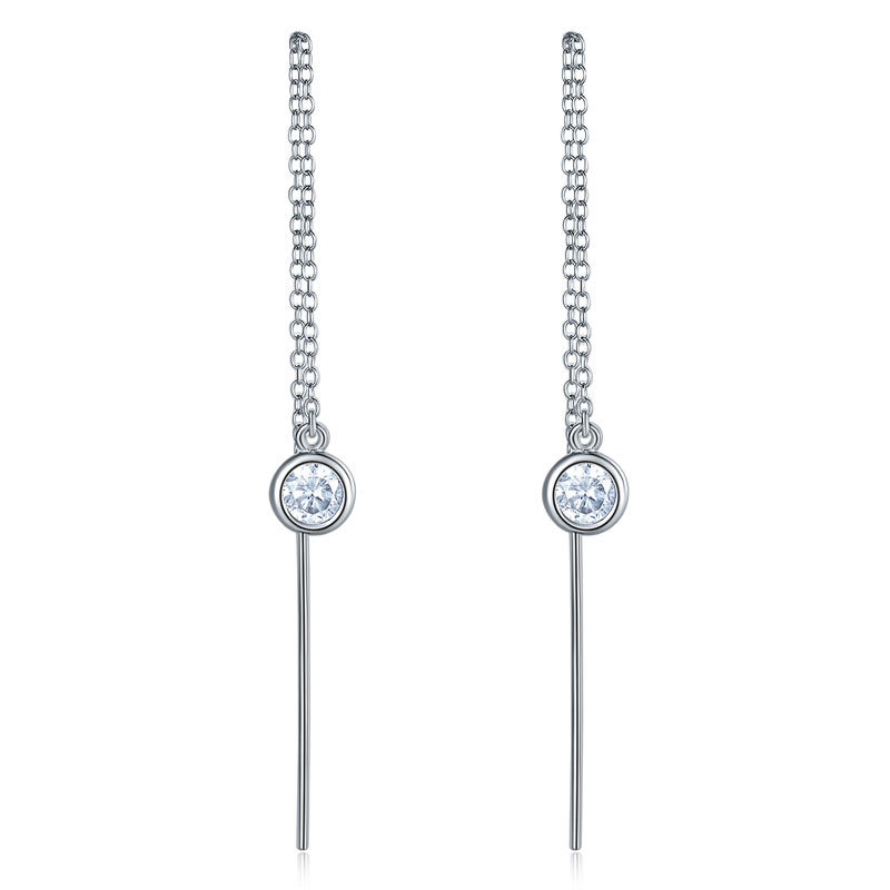 Dangle Drop 925 Sterling Silver Earrings One Line Long Elegant | SelinJewels