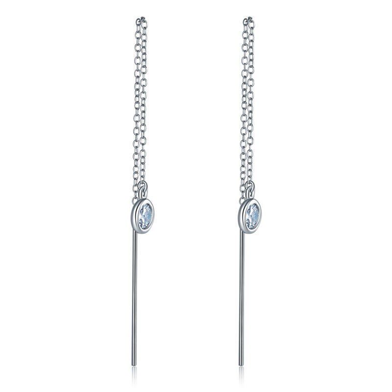 Dangle Drop 925 Sterling Silver Earrings One Line Long Elegant - View 2 | SelinJewels