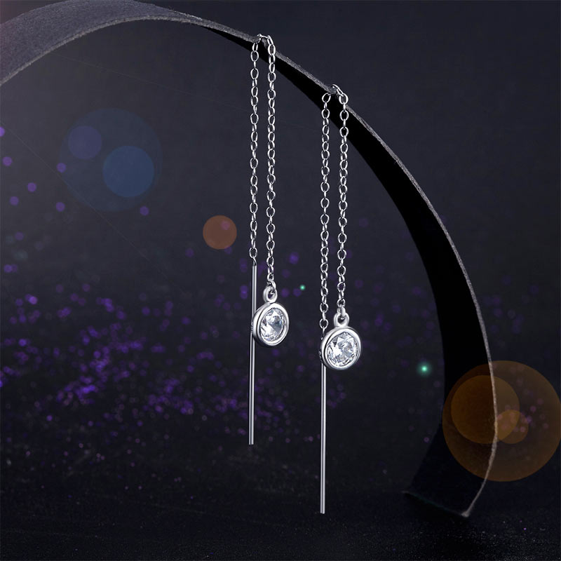Dangle Drop 925 Sterling Silver Earrings One Line Long Elegant - View 3 | SelinJewels