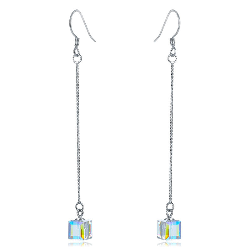 Top Quality Dangle Drop Line 925 Sterling Silver Earrings AB Austrian Crystal - View 4 | SelinJewels
