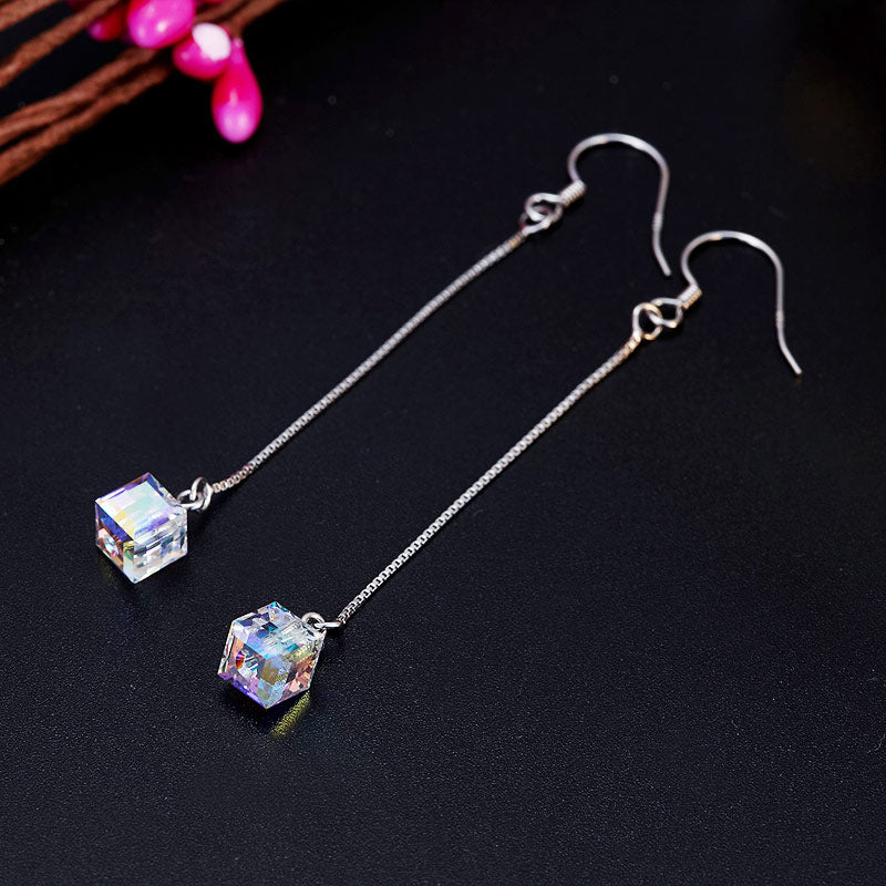 Top Quality Dangle Drop Line 925 Sterling Silver Earrings AB Austrian Crystal - View 5 | SelinJewels