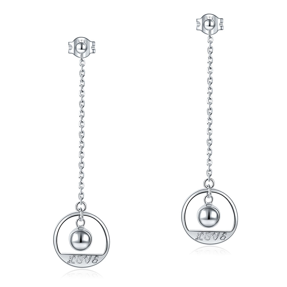 Solid 925 Sterling Silver Long Drop Dangle Love Earrings | SelinJewels