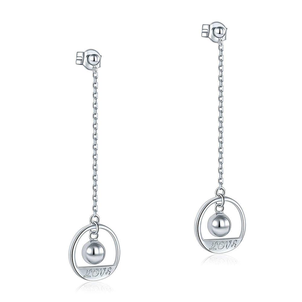 Solid 925 Sterling Silver Long Drop Dangle Love Earrings - View 6 | SelinJewels
