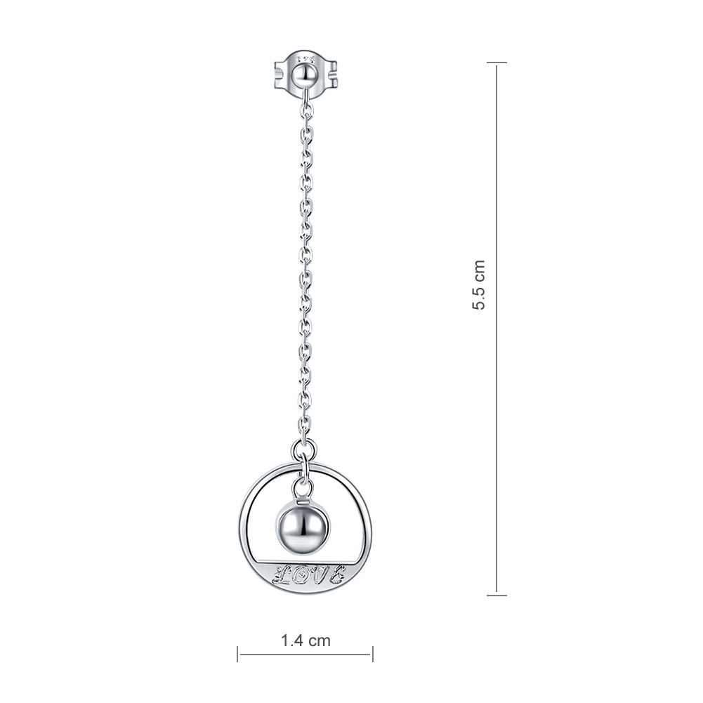 Solid 925 Sterling Silver Long Drop Dangle Love Earrings - View 3 | SelinJewels