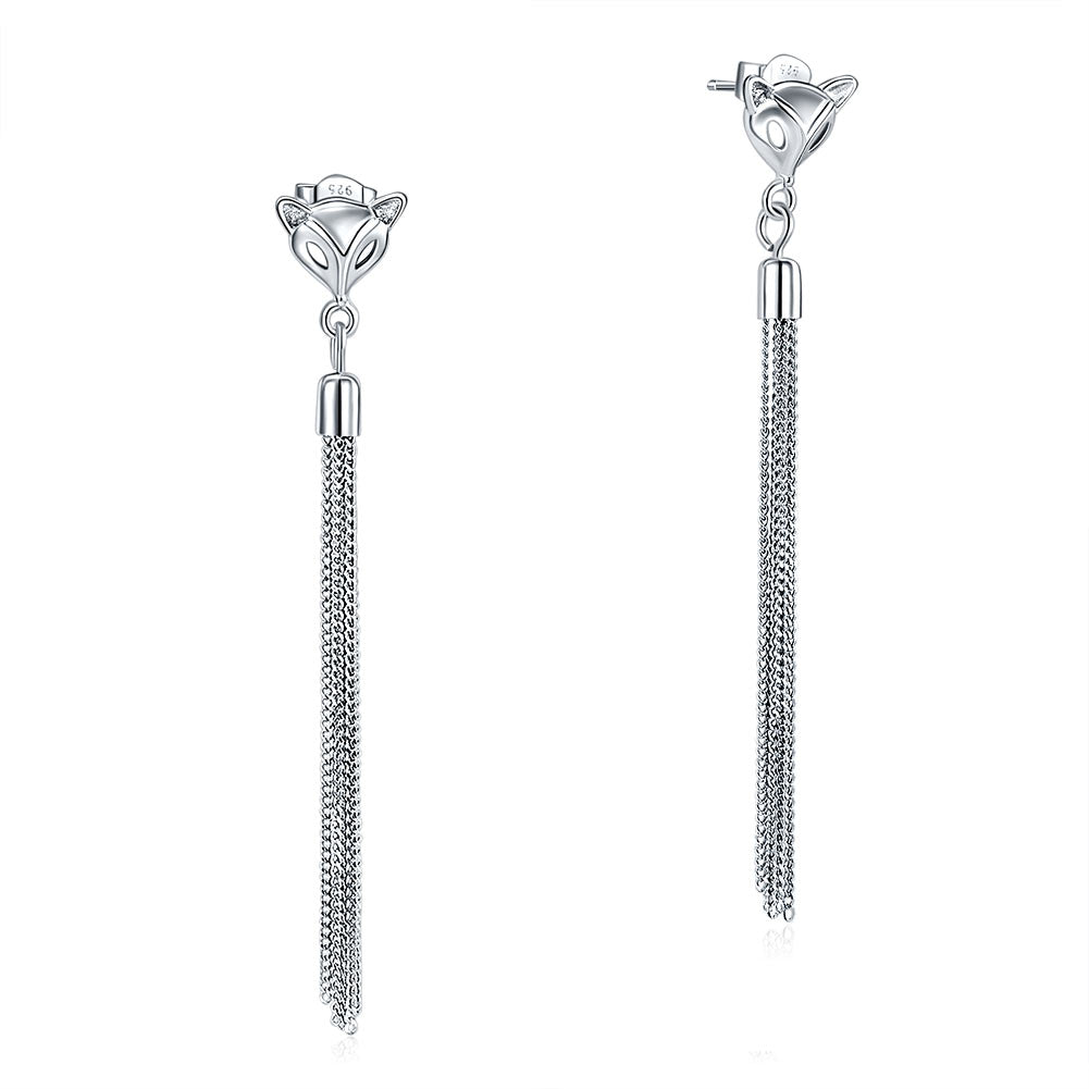 Solid 925 Sterling Silver Earrings Dangle Drop Fox Simple Elegant | SelinJewels