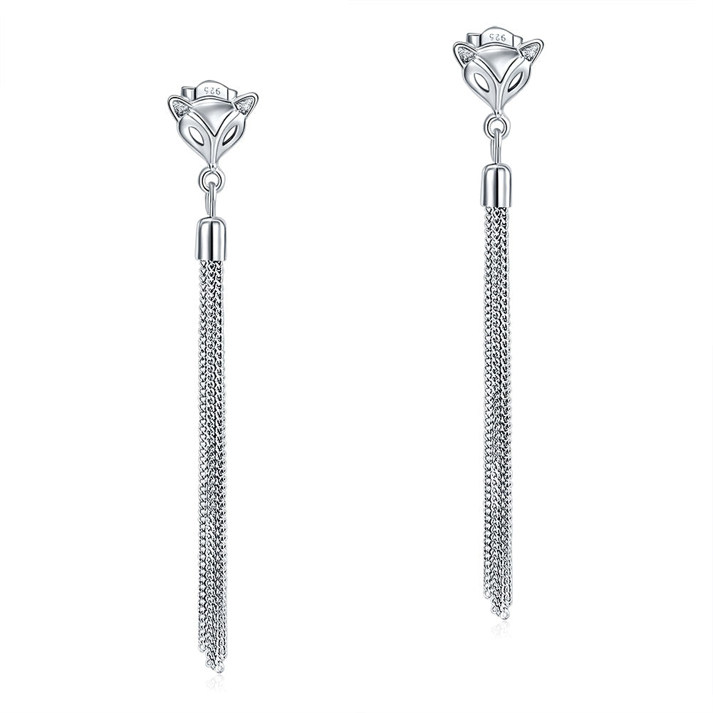 Solid 925 Sterling Silver Earrings Dangle Drop Fox Simple Elegant - View 4 | SelinJewels