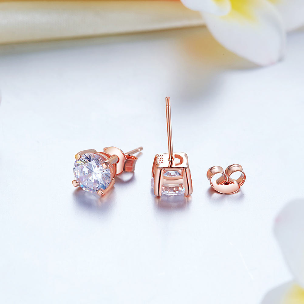 The Roselle Set - rose gold stud earrings detail view