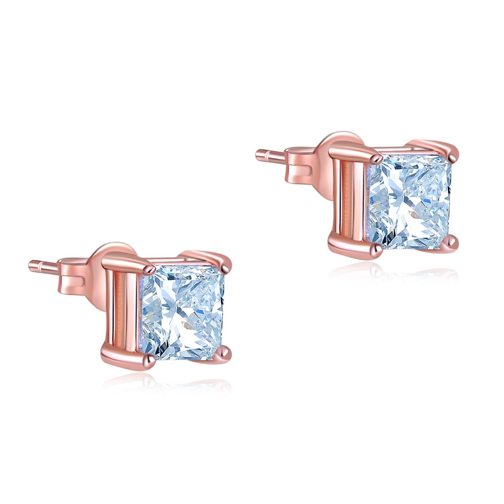 1 Ct Princess Cut Simulated Diamond Stud Earrings 925 Sterling Silver Rose Gold Plated - View 4 | SelinJewels