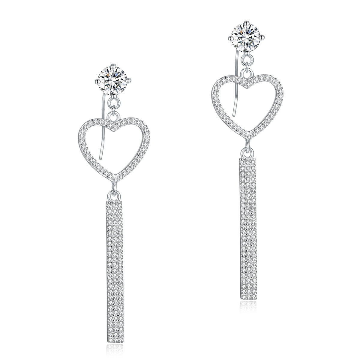 Dangle Heart Luxury 925 Sterling Silver Earrings for Wedding Party | SelinJewels