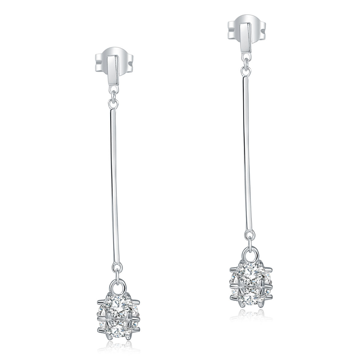 Elegant 925 Sterling Silver Earrings Dangle Cube Simulated Diamonds | SelinJewels