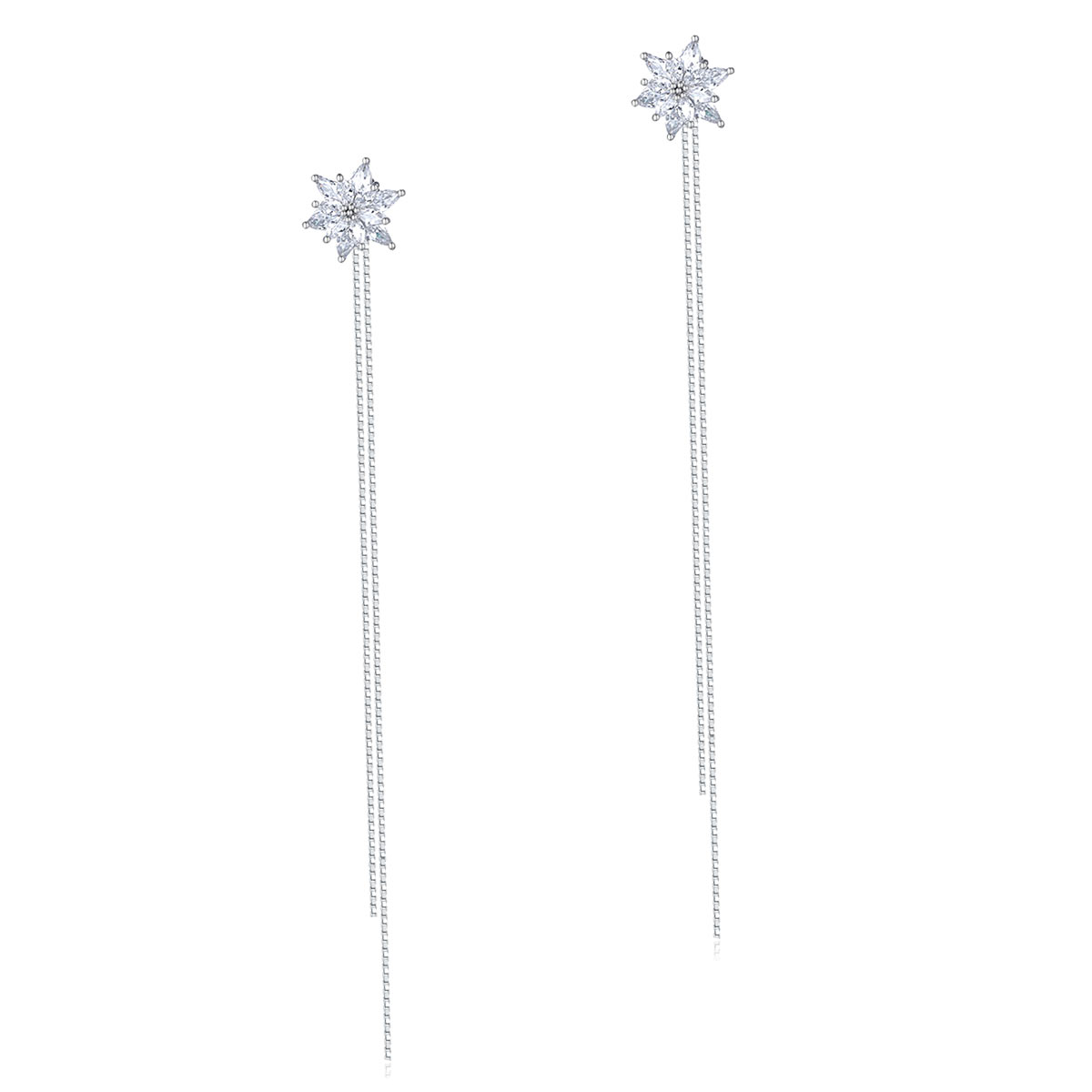Long Elegant 925 Sterling Silver Earrings Flowers Simulated Diamonds | SelinJewels