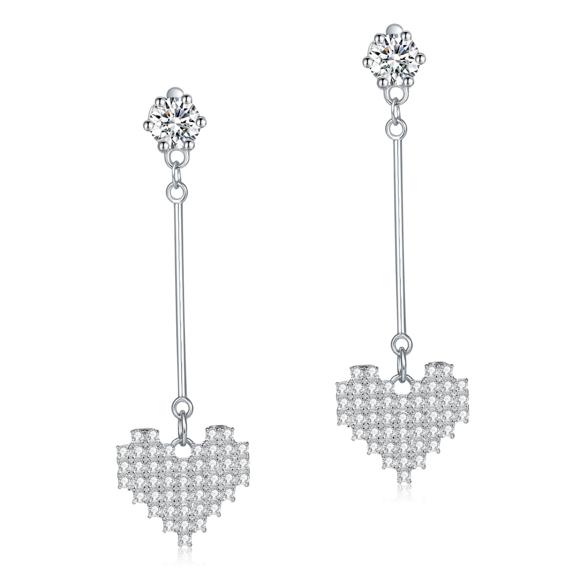 Dangle Heart 925 Sterling Silver Earrings Evening Bridal Bridesmaid | SelinJewels
