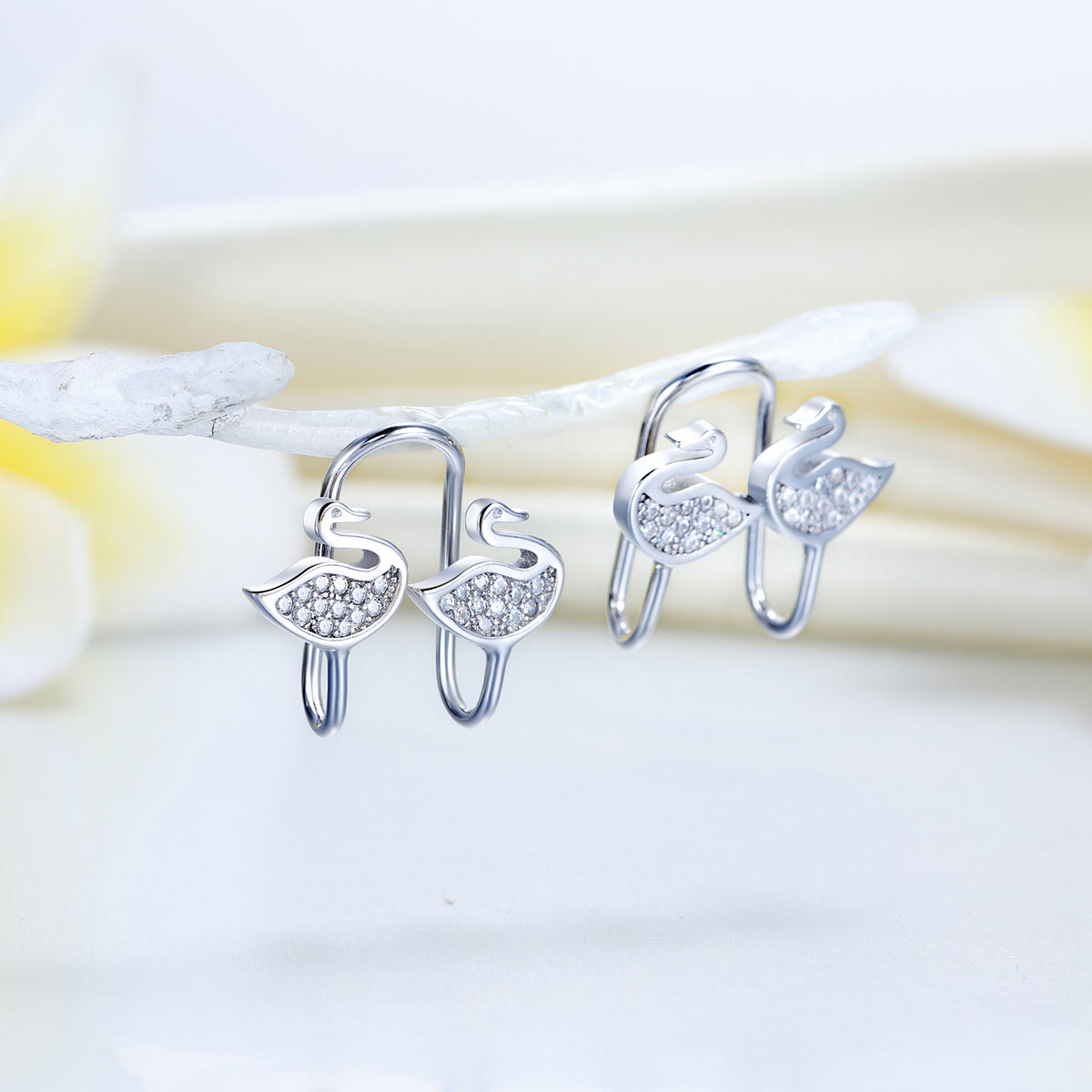 The Odette Set - swan clip-on earrings alternate view