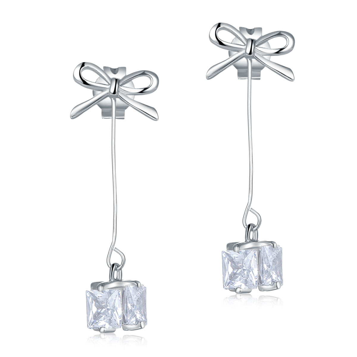 Solid 925 Sterling Silver Bowknot Earrings Dangle Drop Simple Elegant | SelinJewels