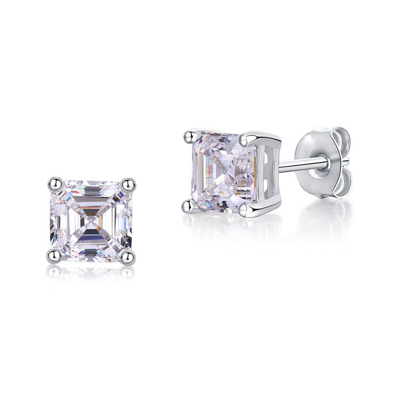 Asscher Cut Simulated Diamond Stud Earrings - View 5 | SelinJewels