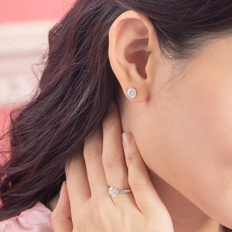 The Solenne Set - moissanite stud earrings angle view