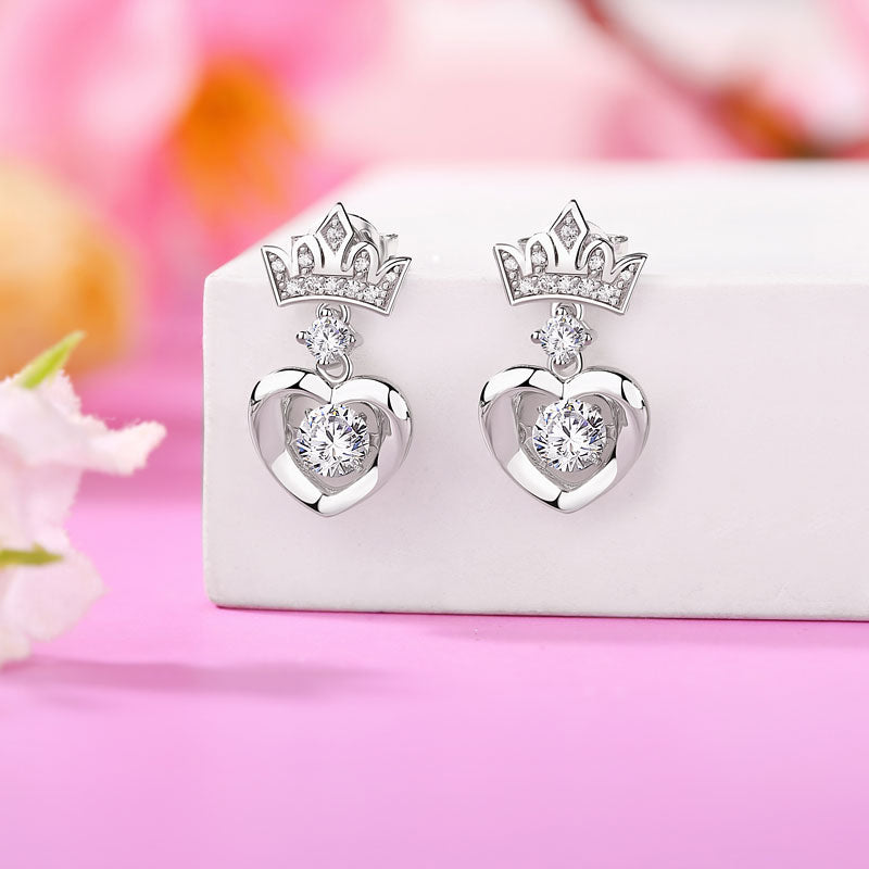 Dancing Stone Dangle Crown Earrings 925 Sterling Silver - View 2 | SelinJewels