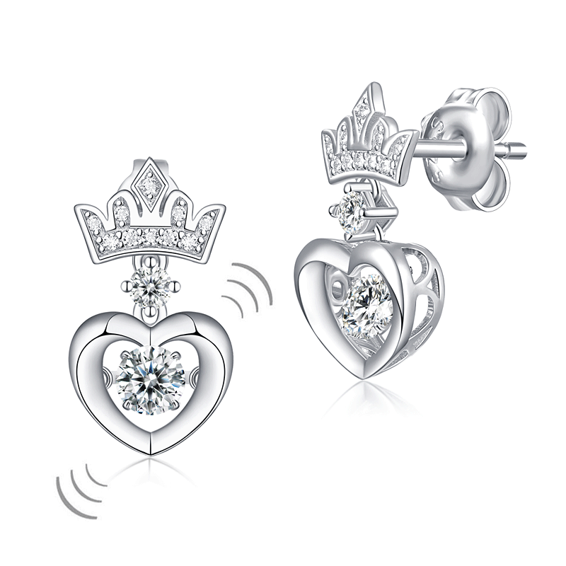 Dancing Stone Dangle Crown Earrings 925 Sterling Silver | SelinJewels