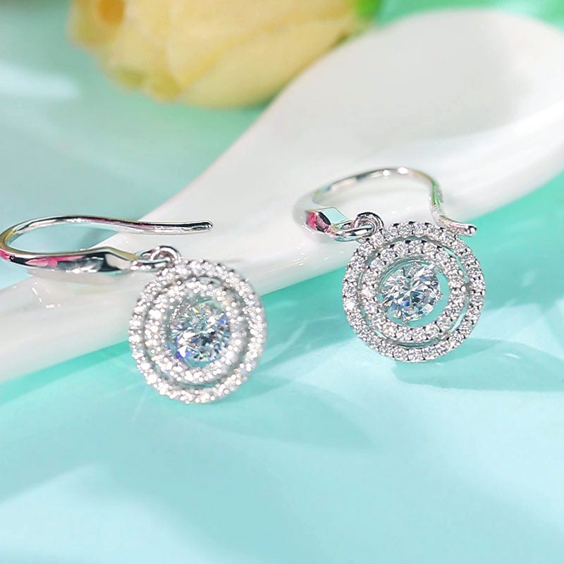Dancing Stone Earrings Dangle Halo Hook 925 Sterling Silver - View 5 | SelinJewels