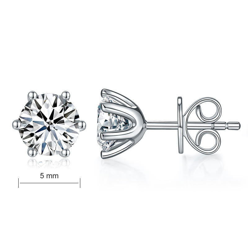 0.5ct Moissanite 6 Prong Stud Earrings Silver - Side View | SelinJewels