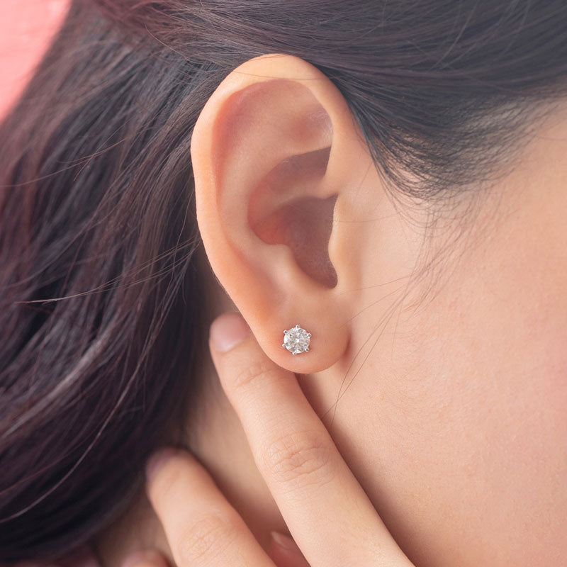 0.5ct Moissanite 6 Prong Stud Earrings Silver - Angle View | SelinJewels