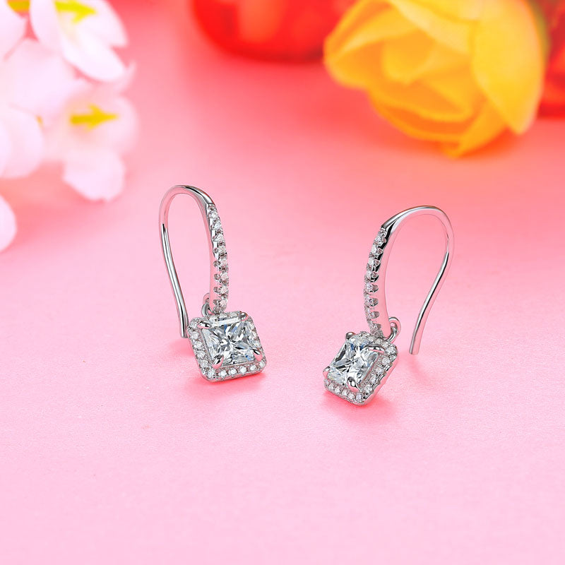 0.8ct Princess Cut Moissanite Dangle Earrings - Side View | SelinJewels