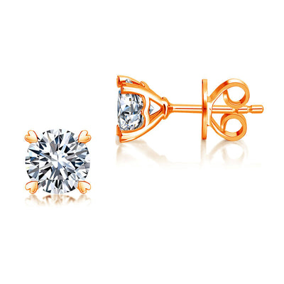 1 Carat Moissanite Diamond Heart Claws Earrings 925 Sterling Silver Rose Gold Plated