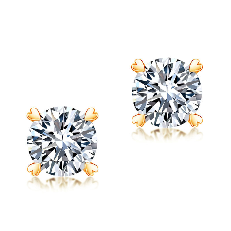 1ct Moissanite Heart Prong Rose Gold Earrings - Close Up | SelinJewels