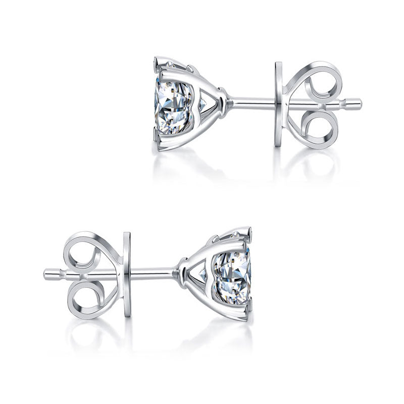 1ct Moissanite Heart Prong Stud Earrings Silver - Detail View | SelinJewels