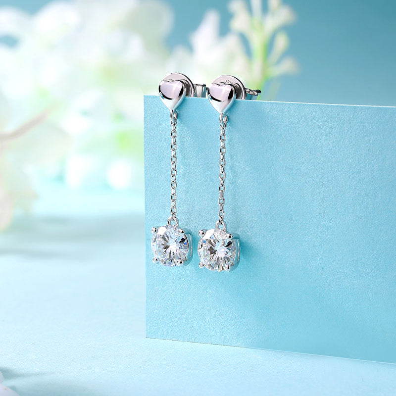 1ct Moissanite Dangle Earrings Silver - Angle View | SelinJewels