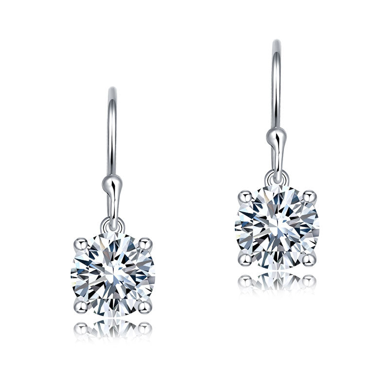 1ct Moissanite Hook Drop Earrings Silver - Side View | SelinJewels