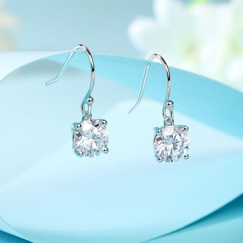 1ct Moissanite Hook Drop Earrings Silver - Angle View | SelinJewels