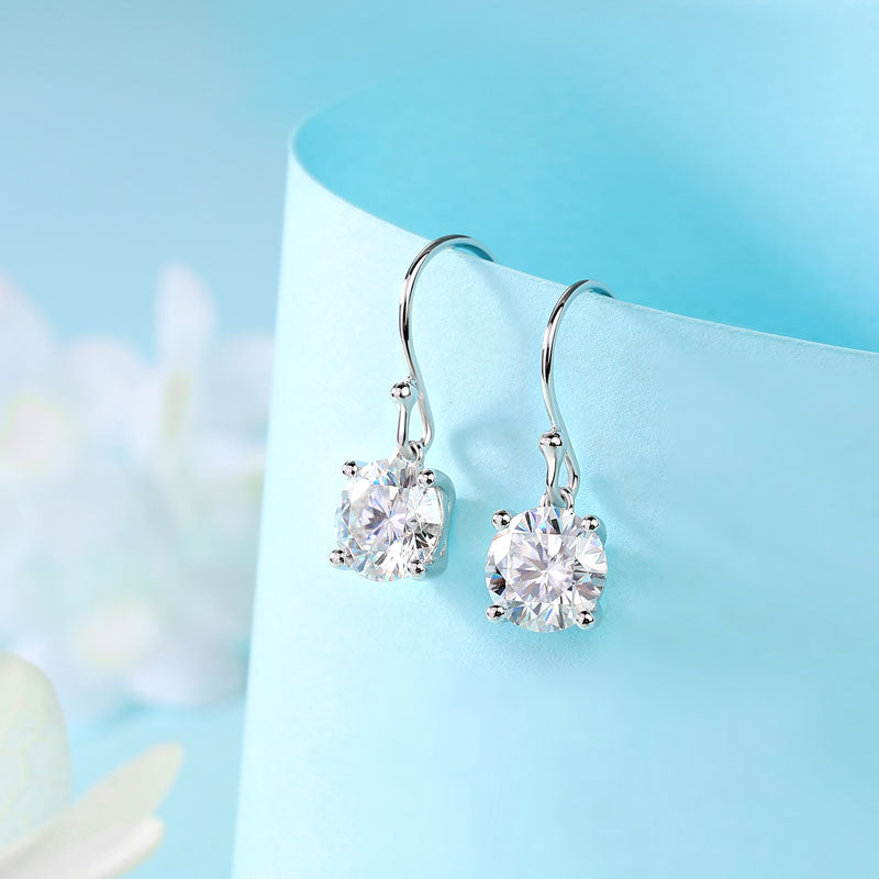 1ct Moissanite Hook Drop Earrings Silver - Close Up | SelinJewels