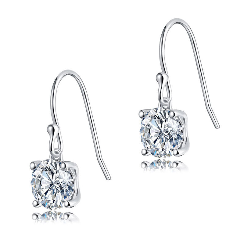 1ct Moissanite Hook Drop Earrings Silver - Sparkle View | SelinJewels