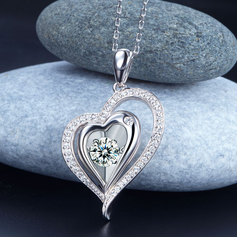 Dancing Stone Heart Pendant Necklace Wedding - View 4 | SelinJewels