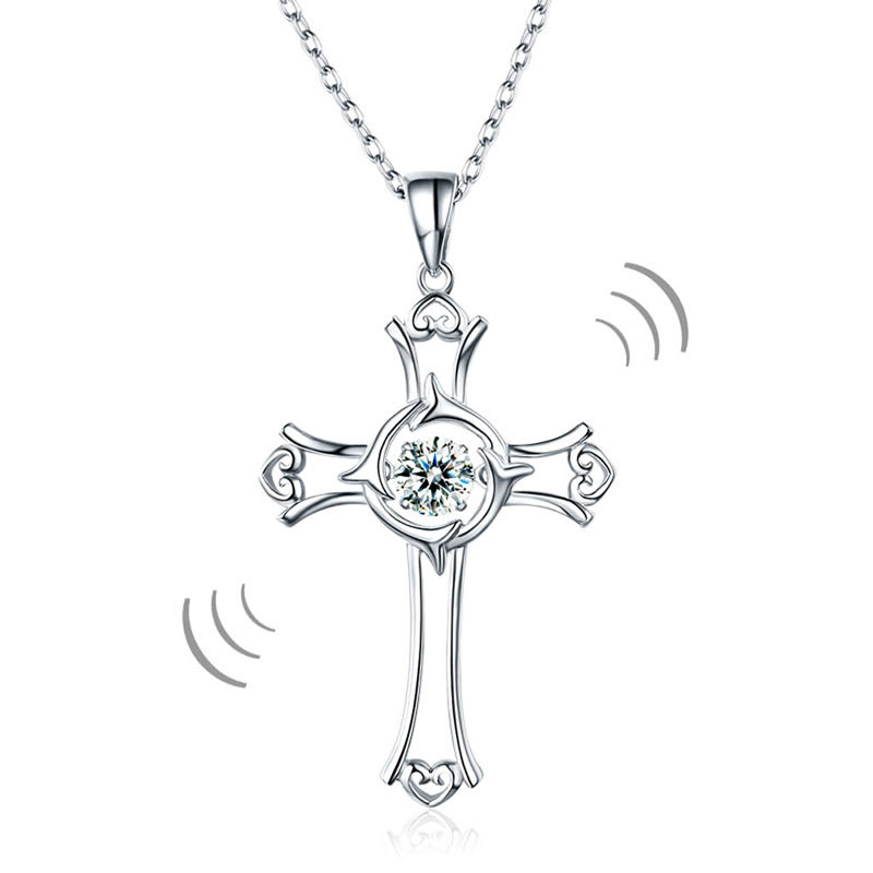 Dancing Stone Heart Cross Pendant Necklace 925 Sterling Silver | SelinJewels