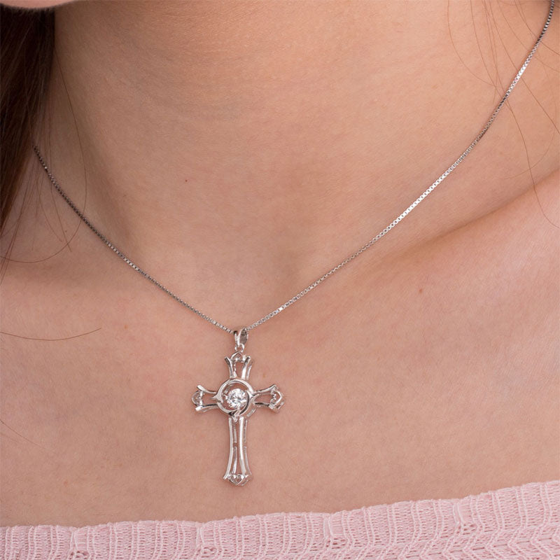 Dancing Stone Heart Cross Pendant Necklace - View 2 | SelinJewels