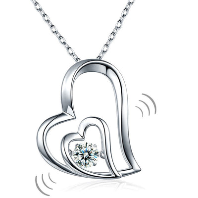 Dancing Stone Double Heart Pendant Necklace 925 Sterling Silver Good for Bridal Bridesmaid Gift
