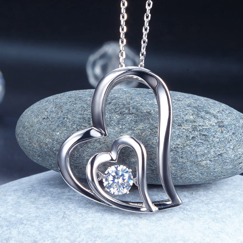 Dancing Stone Double Heart Pendant Necklace - View 3 | SelinJewels