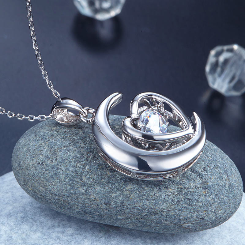 Dancing Stone Moon Heart Pendant Necklace - View 5 | SelinJewels