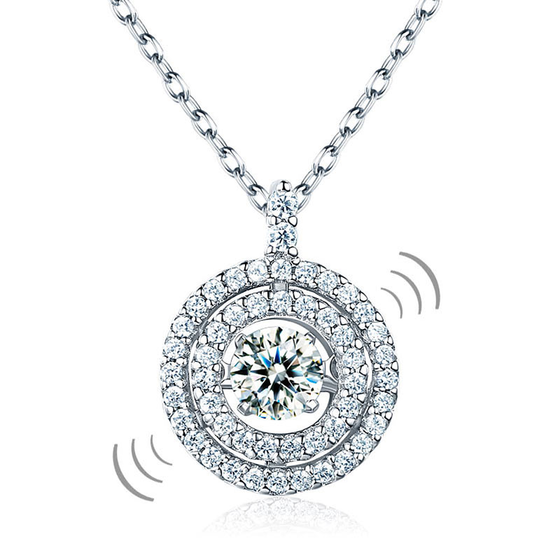 Dancing Stone Halo Pendant Necklace 925 Sterling Silver | SelinJewels