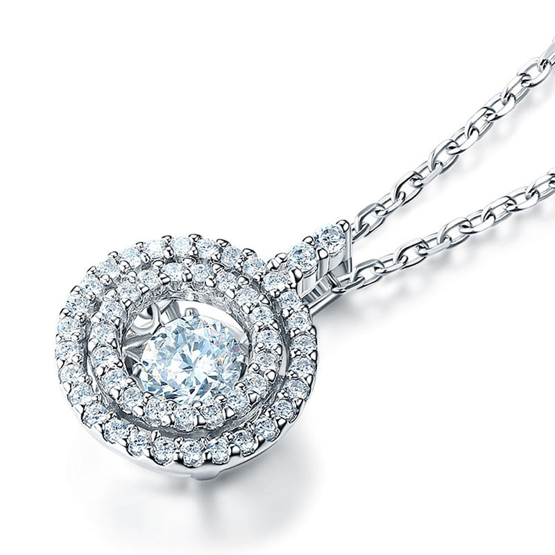 Dancing Stone Halo Pendant Necklace - View 4 | SelinJewels