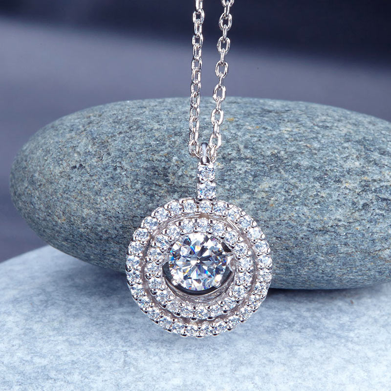 Dancing Stone Halo Pendant Necklace - View 3 | SelinJewels
