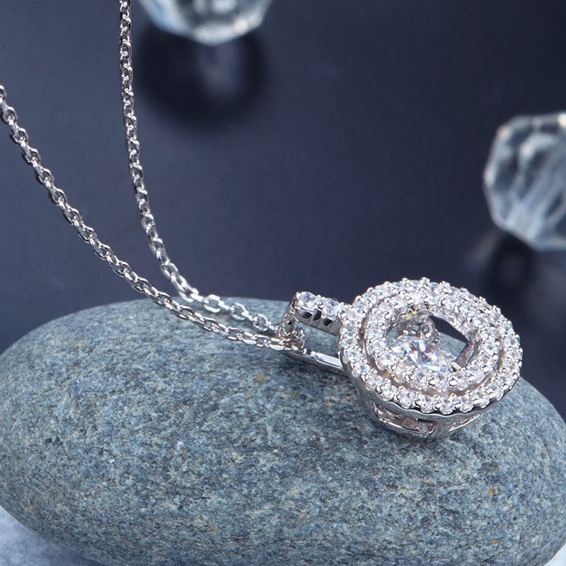 Dancing Stone Halo Pendant Necklace - View 5 | SelinJewels