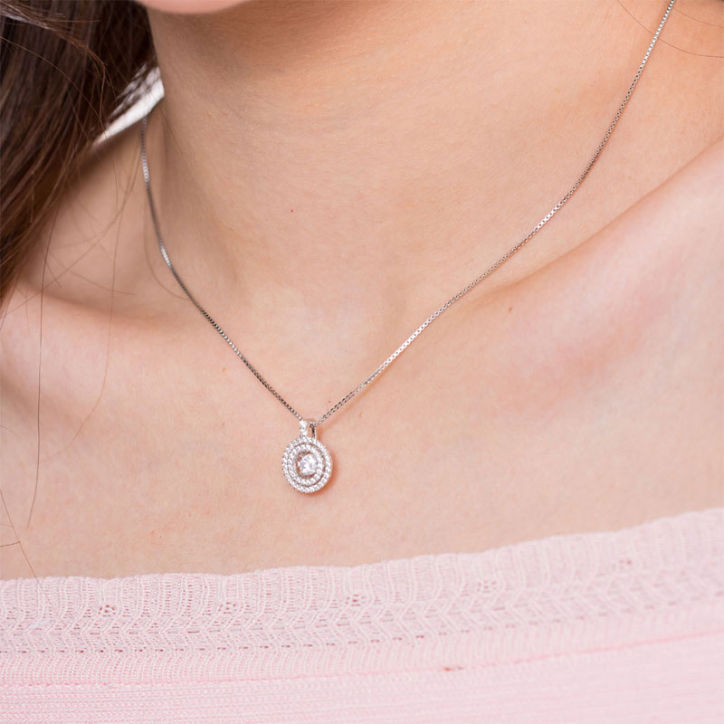 Dancing Stone Halo Pendant Necklace - View 2 | SelinJewels